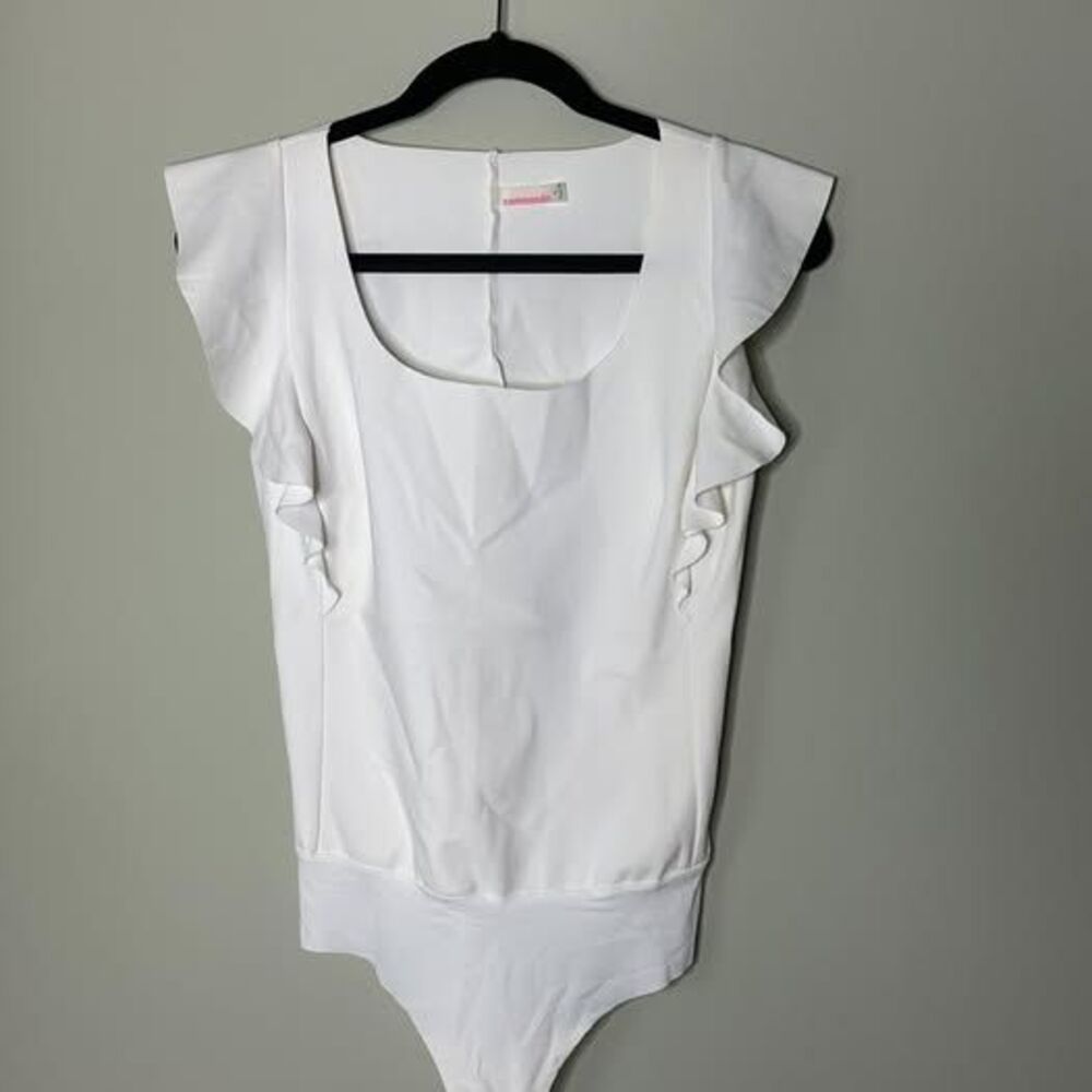 Commando White Bonded Ruffle Sleeve Square Neck Bodysuit Size M